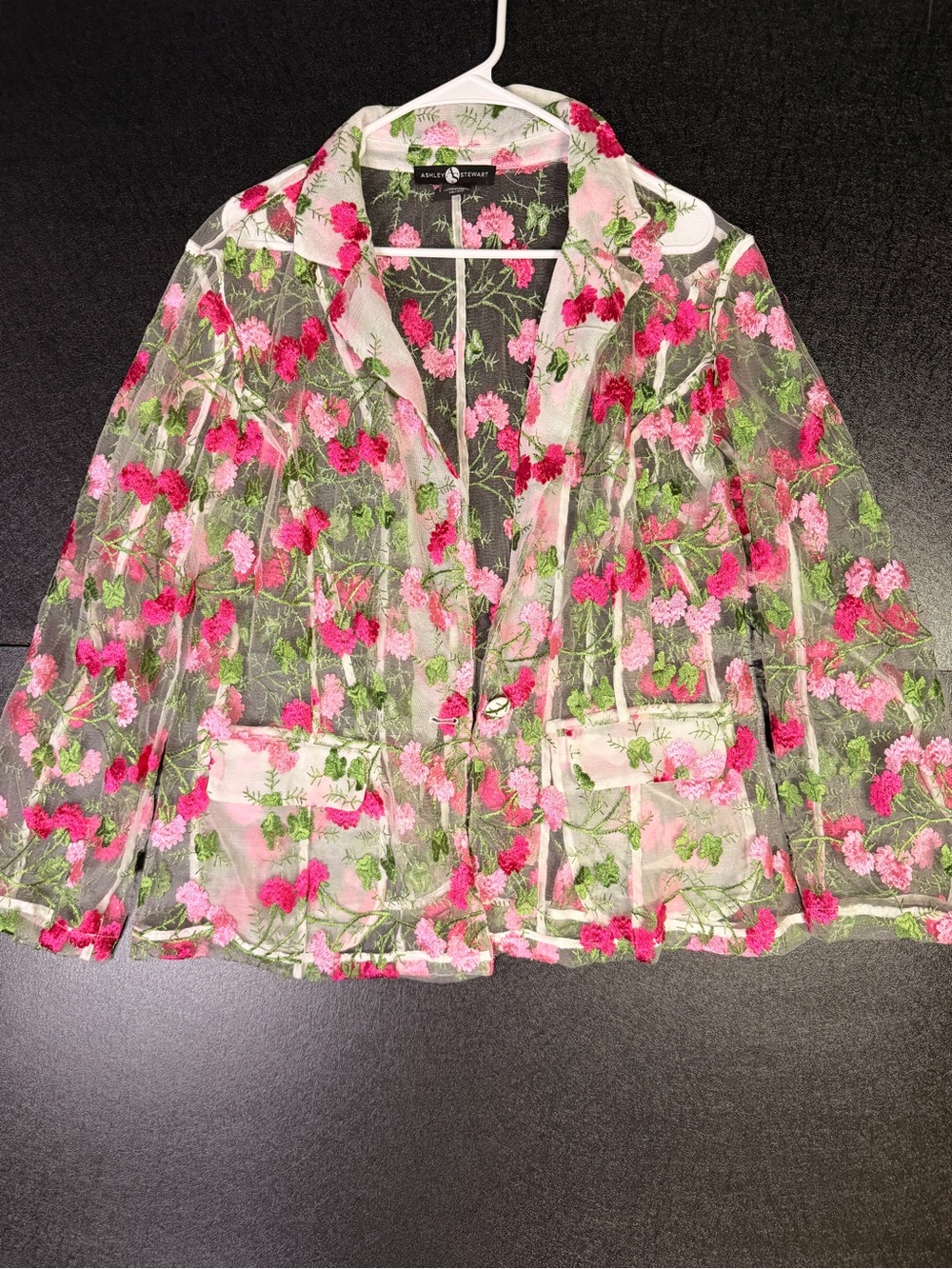Ashley Stewart Pink Floral Sheer Blazer
